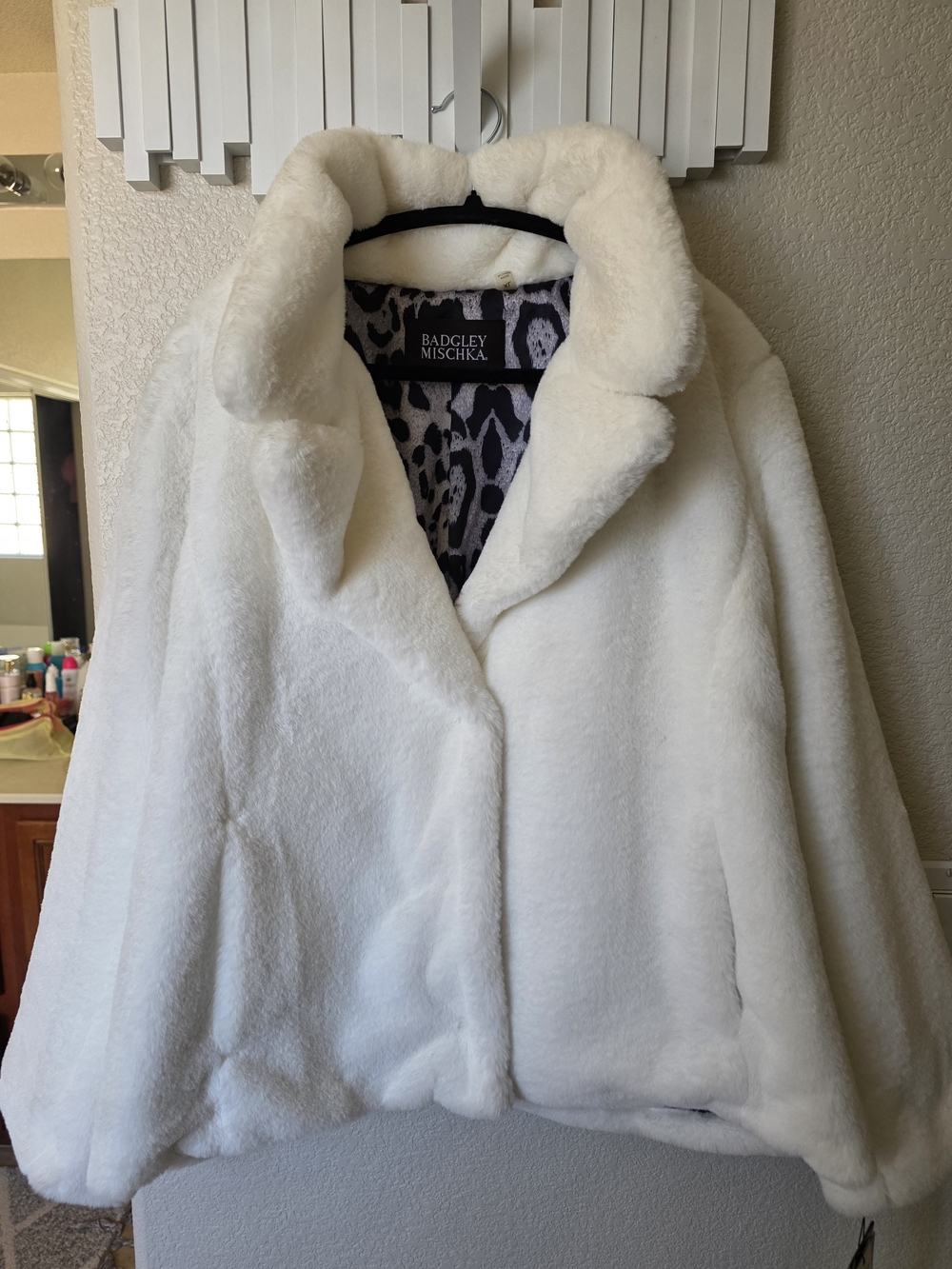 Badgley Mischka Women's White Faux Fur Coat